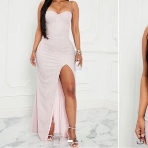 Elegant Pink Strapless Gown with Slit